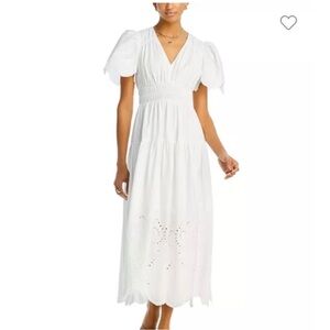 Moon River White Eyelet Tiered V‑Neck Midi Dress